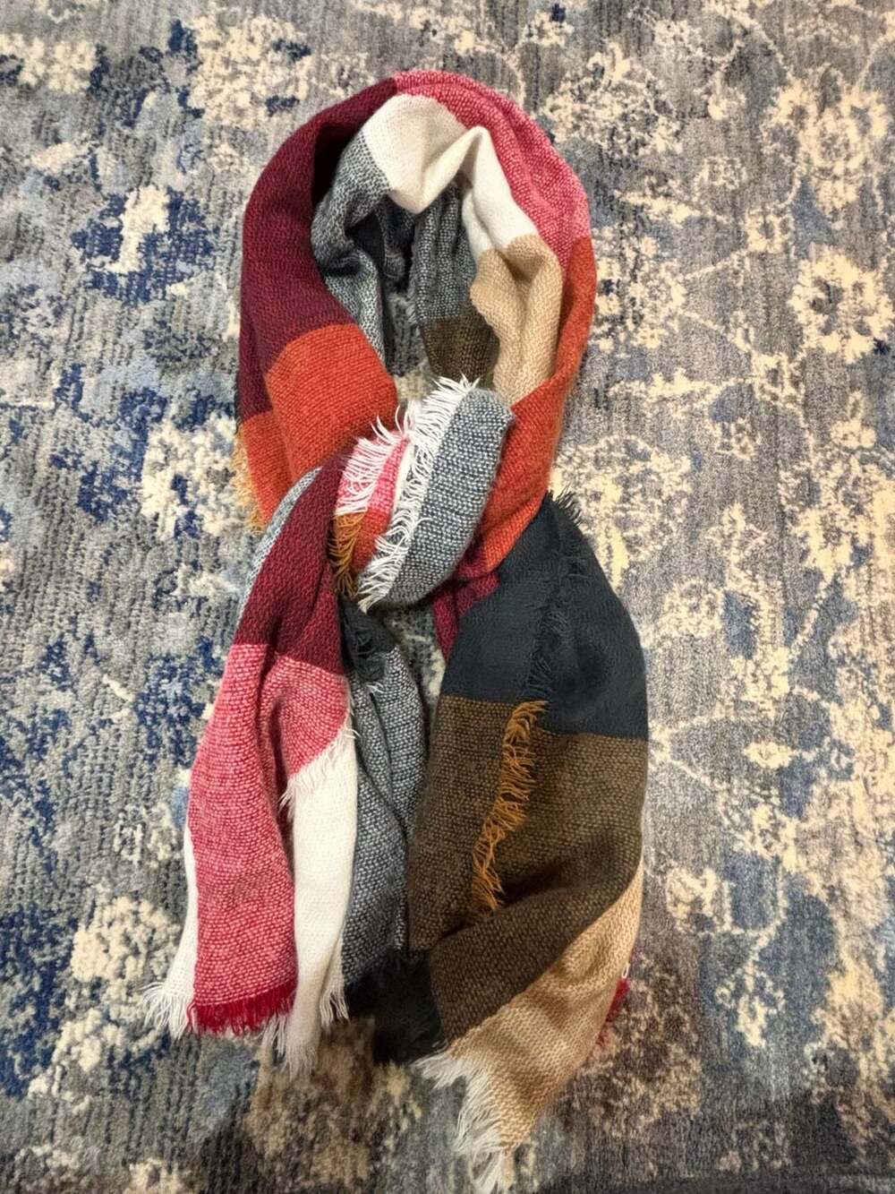 Colorblock Blanket Scarf Multicolor Fringe Winter-Autumn color wheel